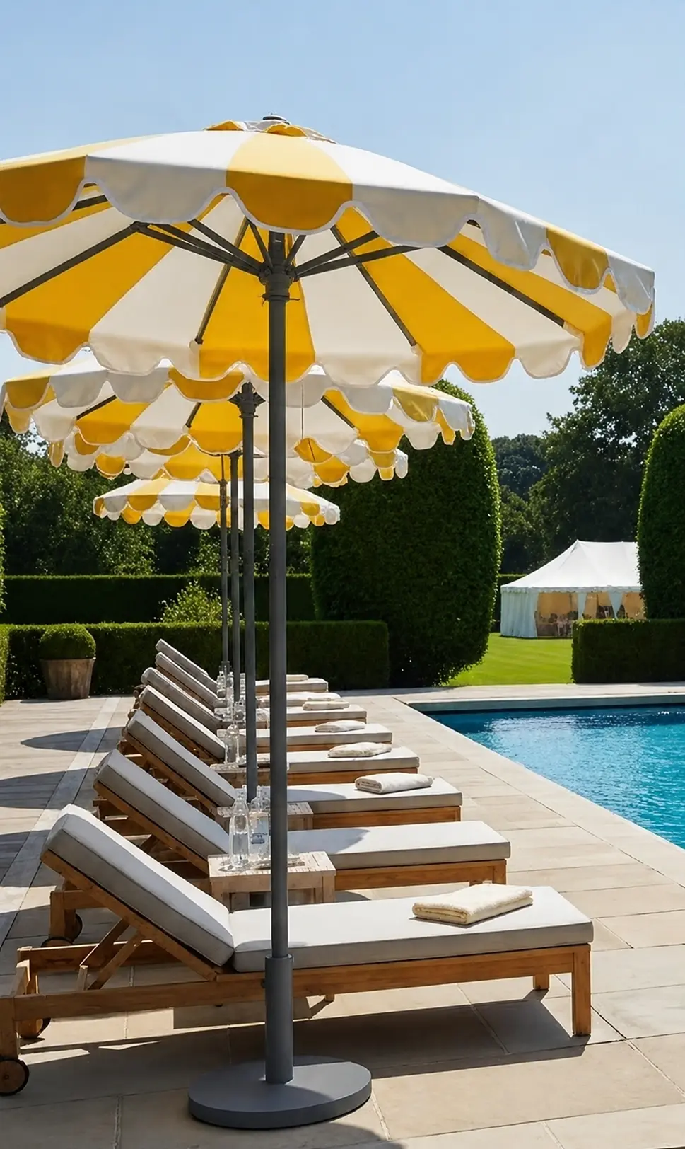 Luxury outdoor umbrella for poolside lounge areas